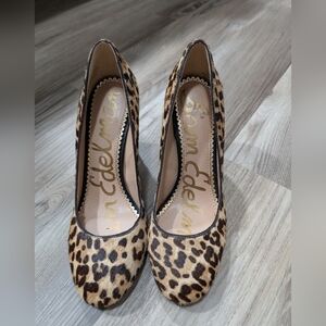 Sam Edelman Stillson Leopard Calf Hair Pump, Size 6 Round Toe Block Heel